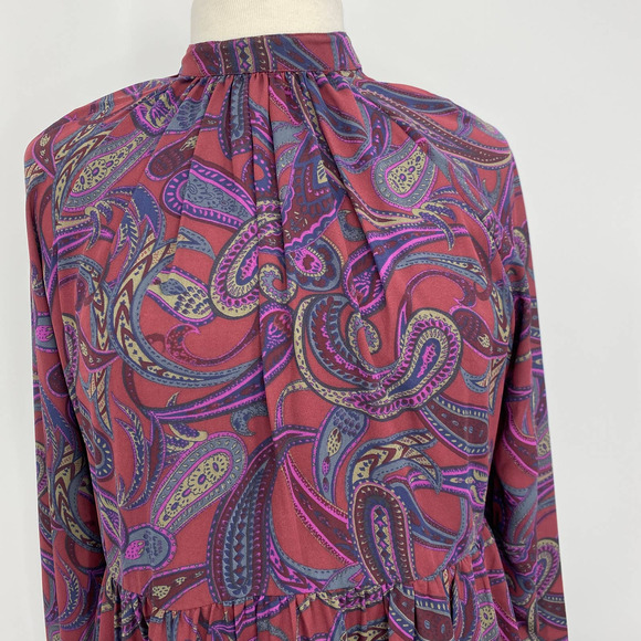 Jack by BB Dakota Dress Womens Small Burgundy Mini Paisley Long Sleeve Lined - Picture 4 of 11